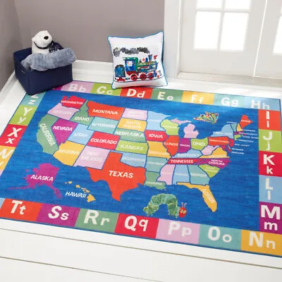 Multi-Color Educational Area Rug Kids USA Map Playmat Carpet Alphabet Rug • $44.89