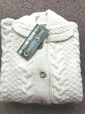 Soft 100% British Wool Ladies Aran Style Collared Cardigan Chunky Cable Knit • £30