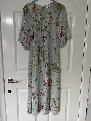 GP & J Baker H&M 10 Relaxed Green Bird Flower Summer Floaty Wedding Races Dress • £21