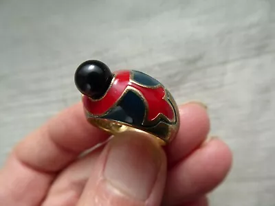 Fili Menegatti Sterling Silver 925 Red Enamel Vermeil Ring Size 6 Vintage • $140