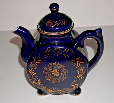 USSR Russia Tea Pot Black Or Cobalt Blue Gold Design Porcelain Unusual Shape • $49.99