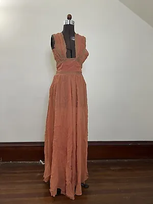 RELISTED Antique 1930s Orange Chiffon Dress Metallic Embroidery AS IS • $9