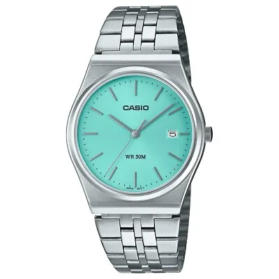 Casio Vintage Silver Turquoise Blue Stainless Steel Classic Watch MTPB145D-2A1 • $152.10