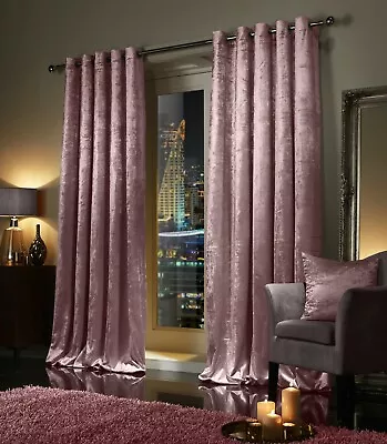 £19.99 • Buy Blush Pink Crushed Velvet Curtains PAIR Ring Top Eyelet OR Pencil Pleat Tape Top