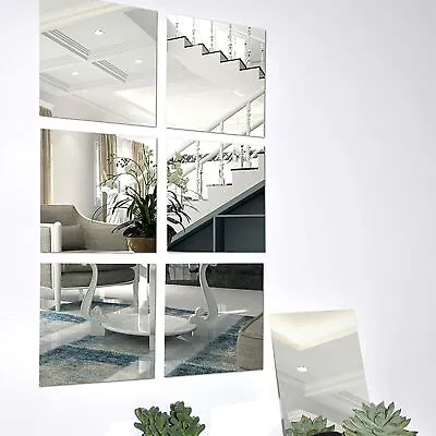 £9.99 • Buy 6x Glass Mirror Tiles Wall Sticker Square Self Adhesive Stick On Art Home Decor