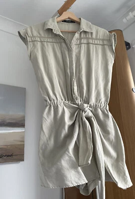 £9 • Buy ZARA SHORT WRAP JUMPSUIT LACE TRIM KHAKI LINEN KNOT REF.2998/496 Size XS