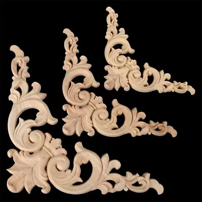 Unpainted Wood Oak Carved Corner Onlay Applique Furniture Home Decor S/M/L • $3.58