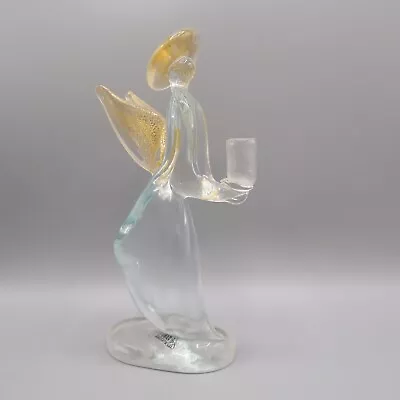 Ferro & Lazzarini Murano Glass Angel Candleholder Gold Infused Candlestick 8.5  • $50