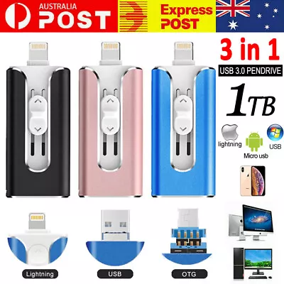 $23.99 • Buy 1TB USB Flash Drive U Disk 3 In 1 Storage Memory Stick For IPhone IPadPC Android