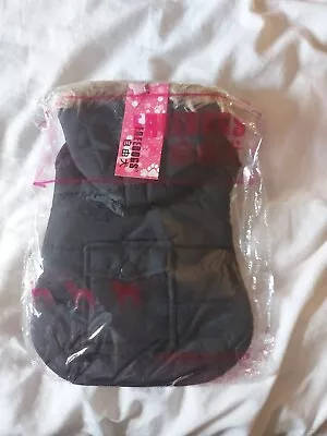 Small Dog Coat Fashion  Parka Black With Fur Trim Hood Brand New All Small Dogs  • £8.99