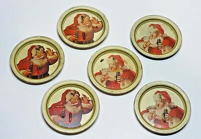 Vintage Coca-Cola Advertising 3 1/2  Tin Santa Claus Coaster Set Of Six Nice!   • $12