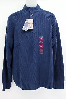 EDDIE BAUER Mens XL - Quarter Button Medieval Blue Sweater MSRP $85 • $17.50