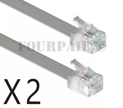 2 Pack Lot - 25ft Telephone Line Cord Cable 6P4C RJ11 DSL Modem Fax Phone Silver • $7.79