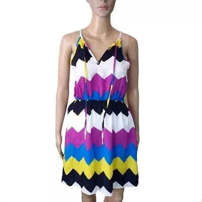 Multicoloured Dress Sze 10 Casual Summer Cut Out Fits And Flare Retro • $26.37