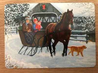 $1.42 • Buy USA Swap Playing Card Kids & Horse Drawn Sleigh Cart Family Dog Winter Christmas