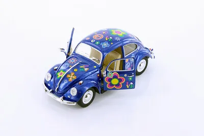 Blue Peace Flowers VW Volkswagen Beetle Kinsmart 1:24 New No Box 6.5  • $6.99