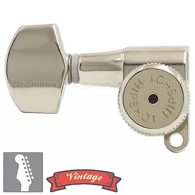 NEW Hipshot VINTAGE 6-in-Line Locking Tuners 8.5mm Post Hole LEFT-HANDED NICKEL • $64.95