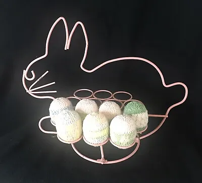 Easter Bunny Centerpiece Egg Holder Display Pink Metal Wire Holds 14 Eggs • $21.45