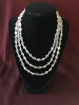 Vintage ~1920's Flapper Aurora Borealis Crystal Glass Necklace Jewelry • $149.95