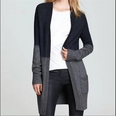 $19.97 • Buy Theory Small Open Cardigan Sweater Silk Wool Blend Long Grey Blue Ombre