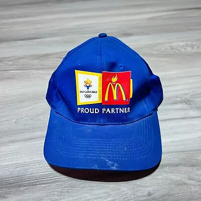 Vintage Mcdonald's Salt Lake Olympics Strapback Hat Cap Blue 2002 Adjustable Y2K • $18.88