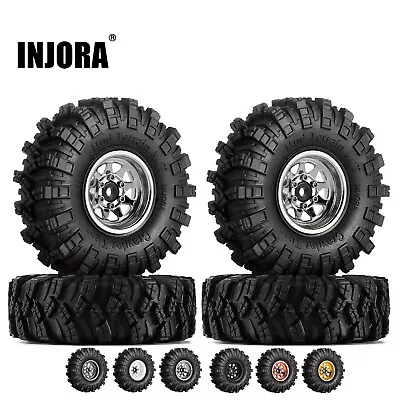 INJORA 1.0  Deep Dish Beadlock RC Wheel Rims Mud Tires For Axial SCX24 Upgrade • £25.63