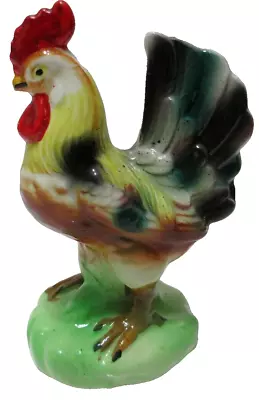 Vintage Rooster Chicken Figurine Colorful Hand-Painted Ceramic Japan Made 5  T • $20.89