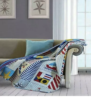 Anchors Away Reversible Soft Quilted Throw Nautical Blanket 50x60 In Virah Bella • $36.95