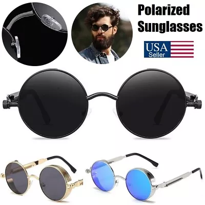 Retro Round HD Polarized Sunglasses Men Women Vintage Gothic Steampunk Glasses • $8.54