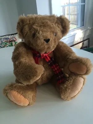 Vermont Teddy Bear Fully Jointed Christmas Red Plaid Scarf Vintage • $29.95