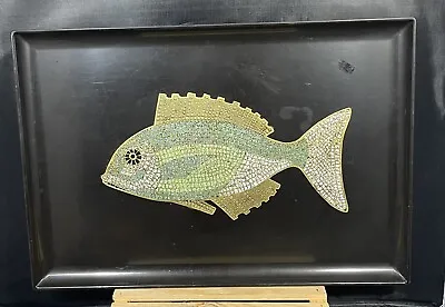 Vintage Couroc Tray Monterey Mid Century MODERN BLACK Mosaic Inlay Fish 12X18 • $45