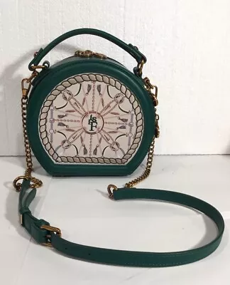 Smile Focus Leather Tambourine Crossbody Purse EUC Green Smiles • $35