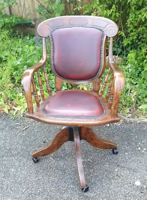 £264.95 • Buy Antique Oak American Revolving Swivel & Tilt Captains Chair DELIVERY POSSIBLE