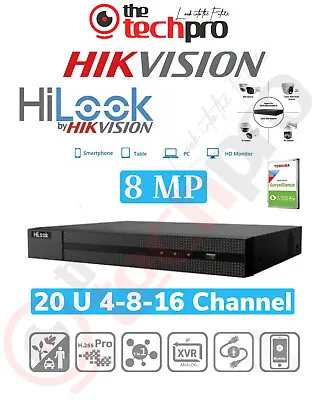 HIKVISION HILOOK 8MP DVR Recorder 20U 4-8-16 CHANNEL 4K HD CCTV Security System • £335