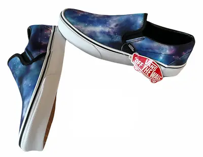 Vans Classic Slip On (Galaxy) Blue White Canvas Shoes Size 8.5 Women's New • £49.18