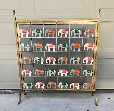 Vintage Mid Century Elephant Motif Fire Place Spark Screen Iron • $859