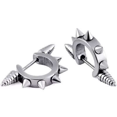 Spike Cool Stainless Steel Earrings Hip Hop Mens Awl Taper Huggie Hoop Ear Cuff • $8.99