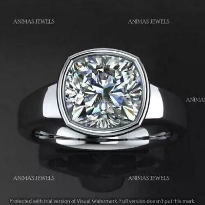 Men's 3.20 Ct Cushion Cut Solitaire Moissanite Wedding Ring 925 Sterling Silver • $78.50