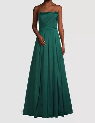 $596 Aidan Mattox Women's Green Strapless Pleated Satin Ball Gown Dress Size 6 • $190.78