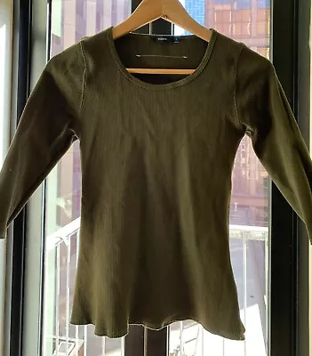 BASSIKE Cotton Blend Textured 3/4 Sleeve Khaki Green Tunic Top Size M (2) • $49