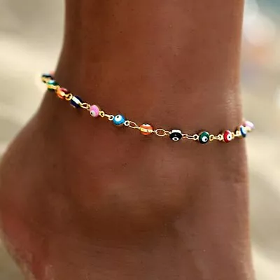 $3.31 • Buy Boho 925 Silver Turkish Evil Eye Beads Anklet Bracelet Charms Women Jewelry
