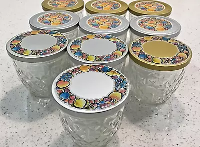 Set Of 10 Vintage Ball Canning Quilted Crystal Jelly Glass Metal Floral Lid 70s • $25