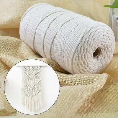 £6.59 • Buy 2 Roll 4-6mm Natural Beige Cotton Rope Cord Twisted String Artisan Macrame Craft