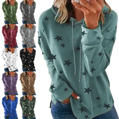 Womens Hoodie Hooded Sweatshirt T Shirt Ladies Long Sleeve Casual Blouse Tops • £12.99