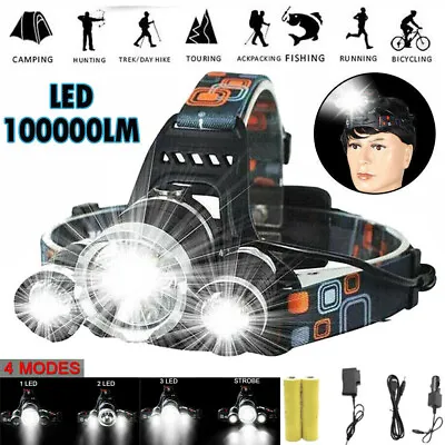 100000LM Super Bright LED Headlamp Rechargeable Head Light Flashlight Torch Lamp • $11.95