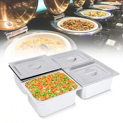 4 Pack 6 Deep Stainless Steel Steam Table Pans W/ Lids Hotel Food Prep 1/2 Size • $57.35