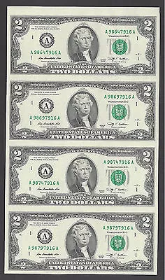 Uncut Sheet  $2 X 4 * Crisp 2 Dollars * Extremely Rare*never Circulated Bills • $29