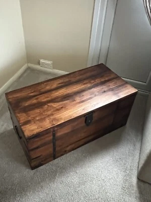 Vintage Wooden Storage Box With Lid Chest Trunk Blanket Tools Toys Books Shoes • £40