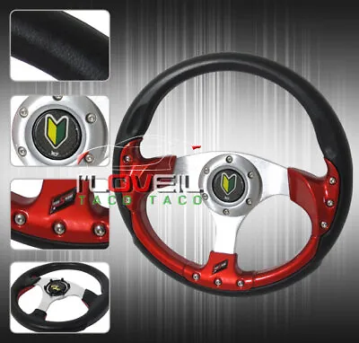 320mm 9-Bolt Style Pvc Outer Black Leather Steering Wheel+Jdm Newbie Badge Horn • $39.99