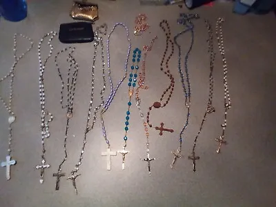 Lot Of 10 Vintage Catholic Rosaries White Blue Black Beads Rosary Prayer Madonna • $24.99